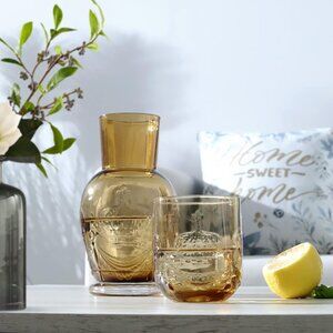 Amber Glass Vintage Style Bedside Water Carafe with Matching Cup Set, NEW